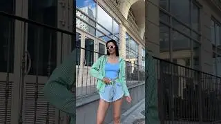 Шорты Nice голубой + Топ Корсет голубой + Рубашка Полоска салат