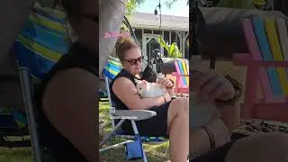 Hanging out with our chicken and rescue kitties