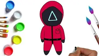 Squid game drawing of a guard - triangle, how to draw characters from the series easily