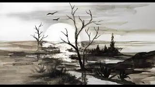 COMMENT DESSINER A' L'ENCRE DE CHINE UN PAYSAGE ( ASTUCES FACILE)