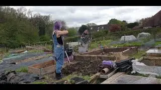 digging a vegtable bed on Sharons allotment