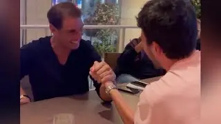 Rafael Nadal ARM WRESTLING vs Sebastian Yatra - US Open 2022 “The night after Round 1 win”