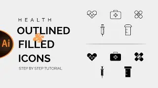 How to create Line and Filled Icons (Health) - Adobe Illustrator Tutorial for beginners