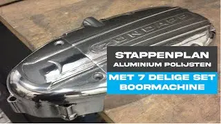 Aluminium motoronderdeel polijsten met 7 delige polijstset van polijstweb