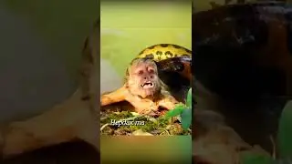 Анаконда напала на обезьяну.
