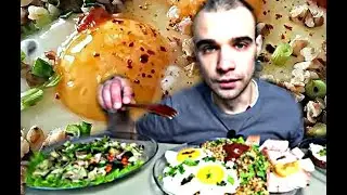 МУКБАНГ ЯИЧНИЦА / САЛО КОПЧЕНОЕ / ГРЕЧКА / САЛАТ ОВОЩНОЙ / БУТЕРБРОДЫ / Mukbang EATING / ASMR / АСМР