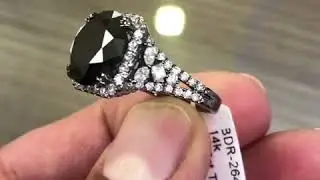 BDR-264 - 7.77 Carat Natural Black Diamond Engagement Ring 14k Black Gold Vintage Style
