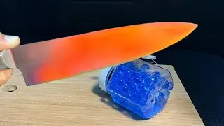 WOW EXPERIMENT   Glowing 1000 degree KNIFE VS ORBEEZ Balls