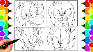 Sonic Coloring Pages NEW Sonic Team NEW Sonic in the movie 3 Tails, Knuckles, Amy Rose  COLORING 82