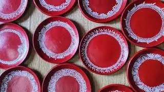 মাটির থালায় আলপনা😊 || ACRYLIC PAINTING ON CLAY PLATE 😱😱😱  
