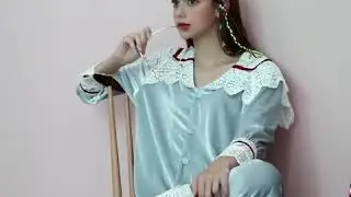 Two piece Long sleeved Trousers Palace Lapel Pajama Set