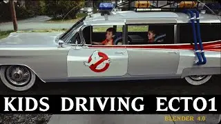 Kids driving the Ecto-1 from Ghostbusters!
