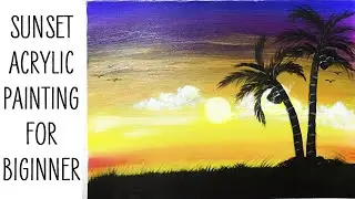 Sunset acrylic painting | Easy acrylic painting for beginners step by step #3