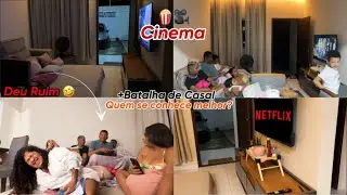 FIZ UM CINEMA EM CASA E UMA BATALHA EM CASAIS QUE DEU EM MUITA RISADA E BRIG@ 😅🍿🎥🔥 TENTE NÃO RIR!!!