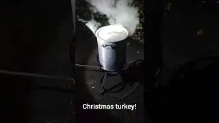 Deep frying the Christmas turkey.  Butter injected, 35 minutes to dinner time.