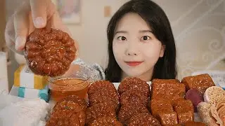 ASMR Homemade Yakgwa, Kaymak, Ice-cream Mukbang Eating Sound | Korean Honey Pastry Mukbang