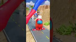 🕷 Among Us Through Giant Spinning Hulk Foot and Triple SpiderMan Head Bollard