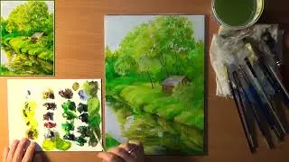 Как нарисовать летний пейзаж. Рисуем летний день. Акрил