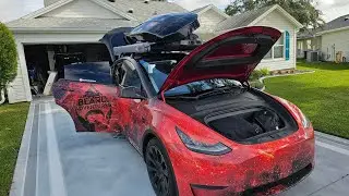 Tesla Model Y packed for the road.