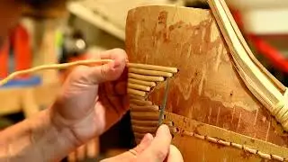 Birchbark Canoe Build - Part 5 - Shaping ribs and decorative stem lashings - Algonquin old model