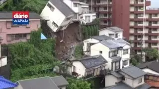 Casa desaba inteira após tempestade no Japão