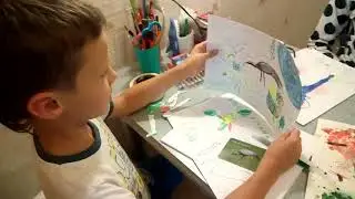 Обучаю рисованию Элю и Владика