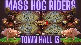 MASS HOG RIDERS DESTROY TH 13 WAR BASE ! 3 STAR TH13 WITH MASS HOG RIDERS IN CLASH OF CLANS