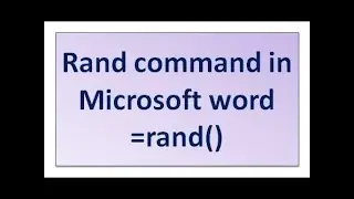 How to Enable Rand Command on Microsoft Word || Rand command not work in Ms Word