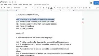 Java Quiz/Test Answers for Class