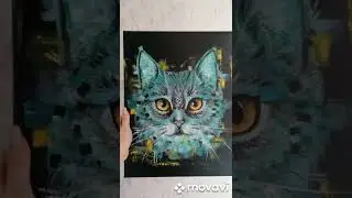 Acrylic painting CANVAS abract CAT yellow eyes Graphic art | Картина акрилом на холсте КОТАБСТРАКЦИЯ