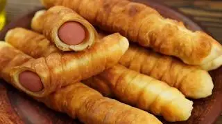 Better than the school cafeteria!!! Sausages in batter fried in a frying pan!