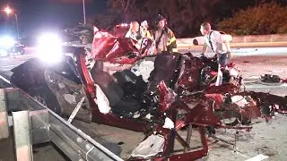 Car Flies Off Expressway During Crash In Miami-Dade Florida, USA