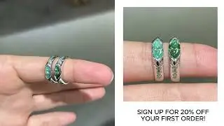 Teal Marquise Moissanite Sterling Silver Wedding Band 
