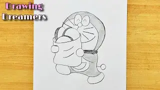 How to Draw Doraemon with Dora Cake step by step || Pencil Drawing Easy