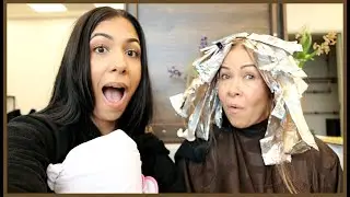 MY MOM DYED HER HAIR BLEACH BLONDE !