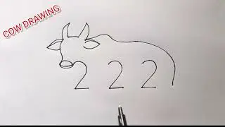 Draw Cow With 222 Number  | How To Turn Cow With Number