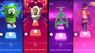 Gummy Bear 🆚 Skibidi Toilet 🆚 Green 🆚 Puss in boots DANCE to Tiles Hop: EDM Rush, Who is the best?