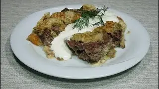 Мясной фарш и вафельные коржи - заливной пирог