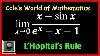 Limit of x - sin x/e^x - x - 1 as x approaches 0 ❖ Calculus 1 ❖ L'Hopital's Rule
