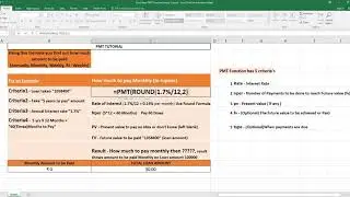 Excel Basic PMT Loan  Monthly Premium to be paid Solution Function Simple Tutorial