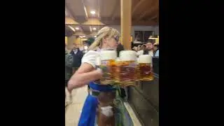 Carrying at least 9 beer mugs at Oktoberfest in München (Munich), Deutschland (Germany)