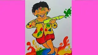 Celebrating Holi Festival  Drawing | Tutorial | Sumana's Artwork