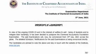 CA foundation exam postponed and CA inter and final exam date sheet