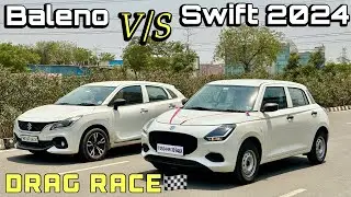 Swift 2024 Vs Baleno Drag Race -3 Cylinder(80bhp) और 4 Cylinder(89bhp)आमने सामने 🔥: Maruti Suzuki