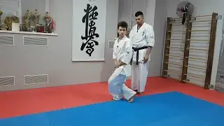Moving in the kiba-dachi stance, mae usiro