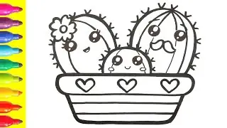 How to draw a family of cacti for children, Bolalar uchun kaktuslar oilasini qanday chizish mumkin