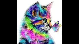 Draw the rainbow colored kitten