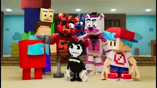 SQUID GAME HIDE AND SEEK! vs. Friday Night Funkin', Among Us, FNAF, Baldi, and Bendy!
