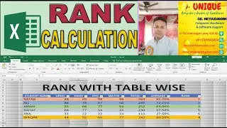 RANK CALCULATION WITH  TABLE AND SYMBOL IN MICROSOFT EXCEL 