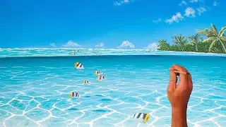 Tropical Under Water Beach Painting | Easy Acrylic Painting on Canvas | Time Lapse Video
